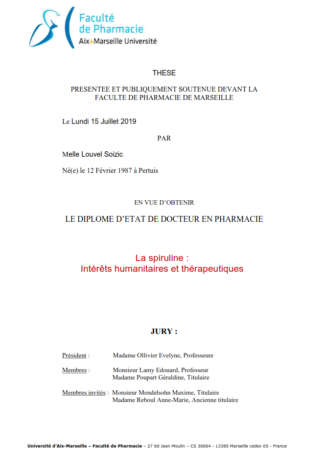 La spiruline intérêts humanitaires et thérapeutiques